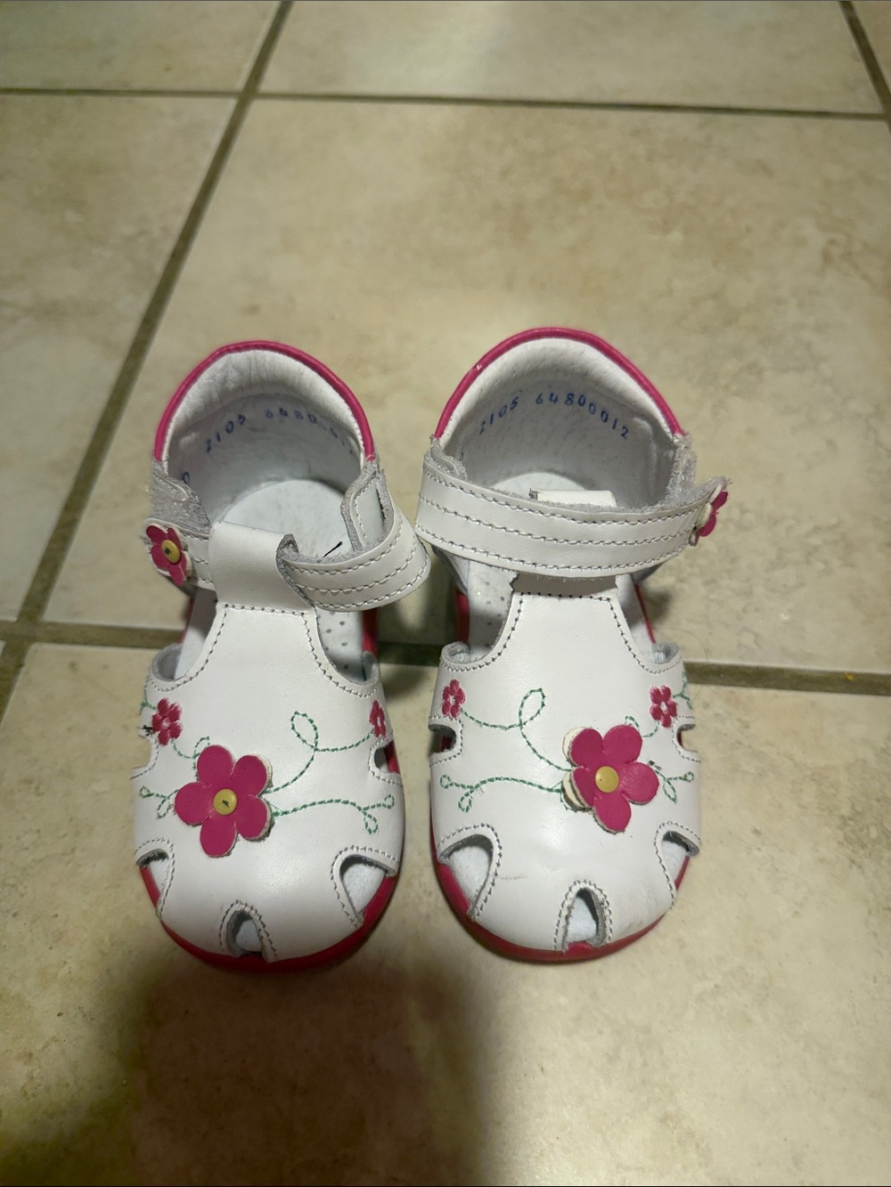 Stride Rite White Sandals with Pink Floral Appliqués